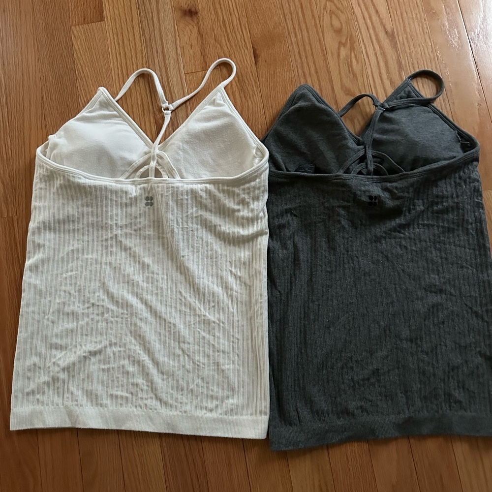 Sweaty Betty Gray + beige Padded Strappy Back Camisole tank top L - Picture 2 of 4